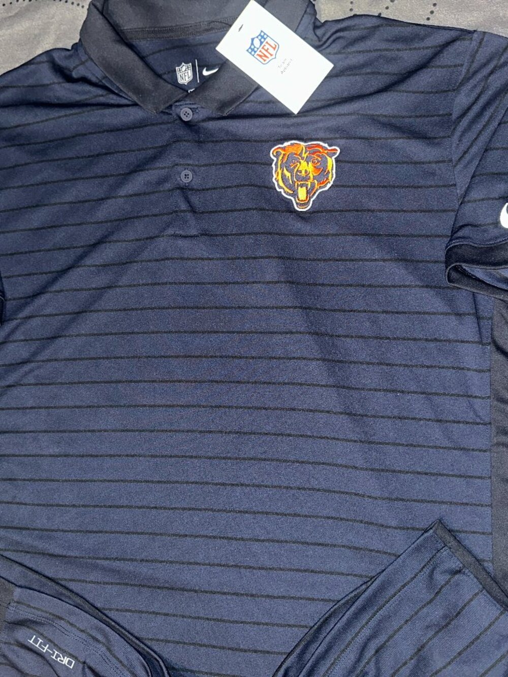 NIKE CHICAGO BEAR NFL #459 DARK NIGHT & DEEP BLUE STRIPED POLO SHIRT SIZE XL MEN